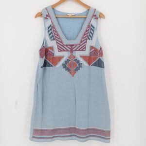 entro Boho Embroidered Sleeveless‎ Tunic Dress Womens Sleeveless Vacation Size L